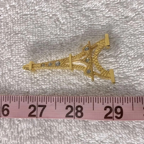 Vintage Gold Toned Eiffel Tower Pin Brooch With Jewels - Picture 7 of 7